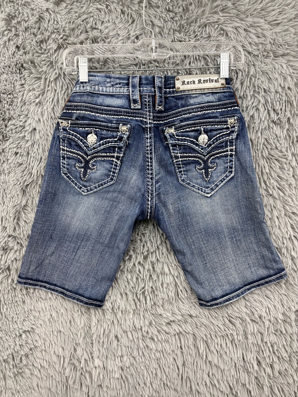 Rock Revival Jeans Bermuda Shorts Womens 27 Maggie Blue Thick Stitch